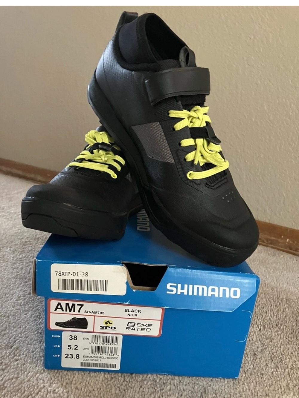 Shimano Black Cycling Shoes with Neon Yellow Laces